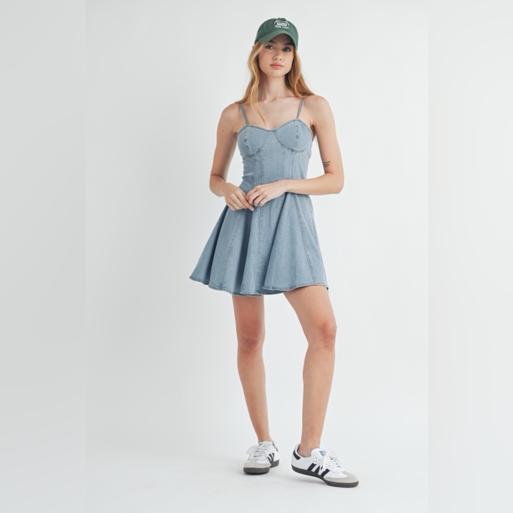 778. Denim Ruffle Bustier Mini Dress